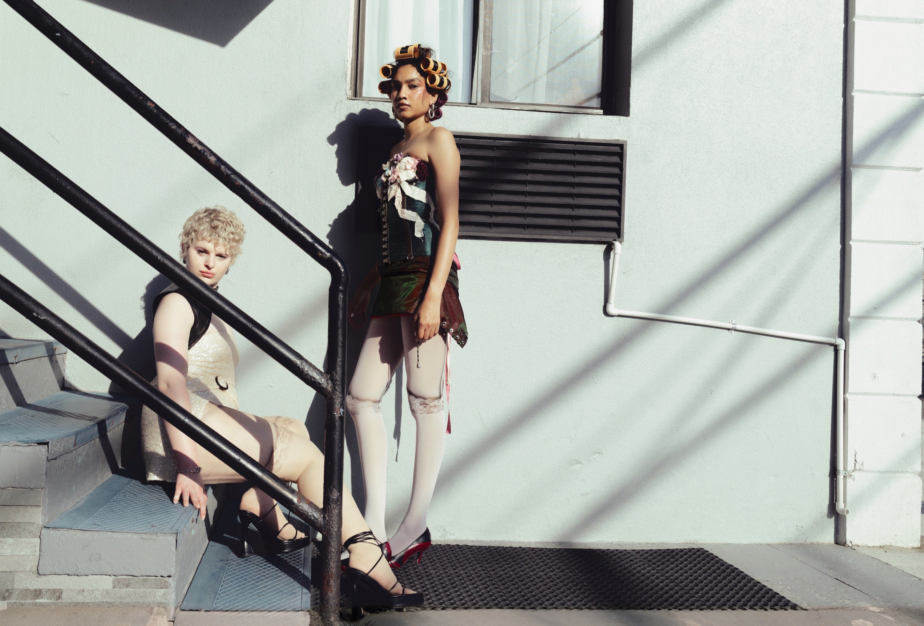 Models wearing Never Forever lingerie tights